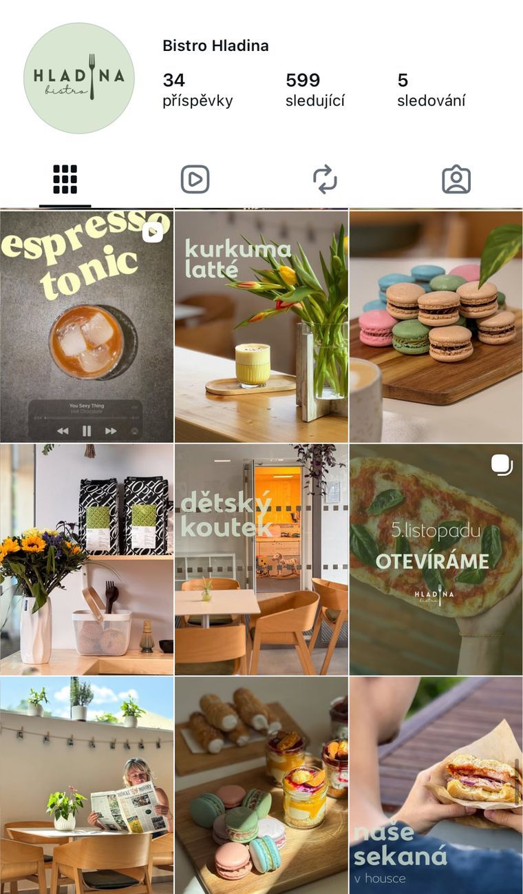 Instagramový profil Bistro Hladina