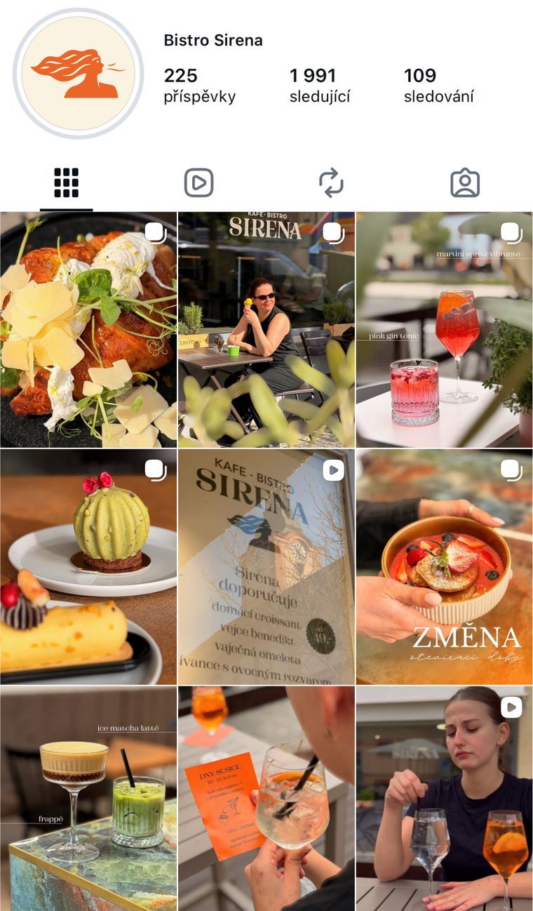 Instagramový profil Bistro Sirena