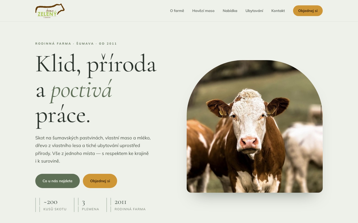 Návrh webu rodinné farmy Farma Zelený Šumava